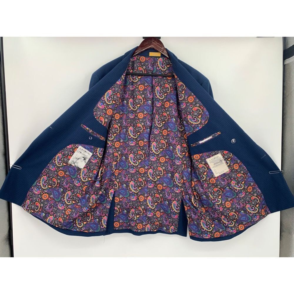 Lanzino Men's Blazer Blue Texture with Colored Flower Lining Size XXL - Picture 10 of 16